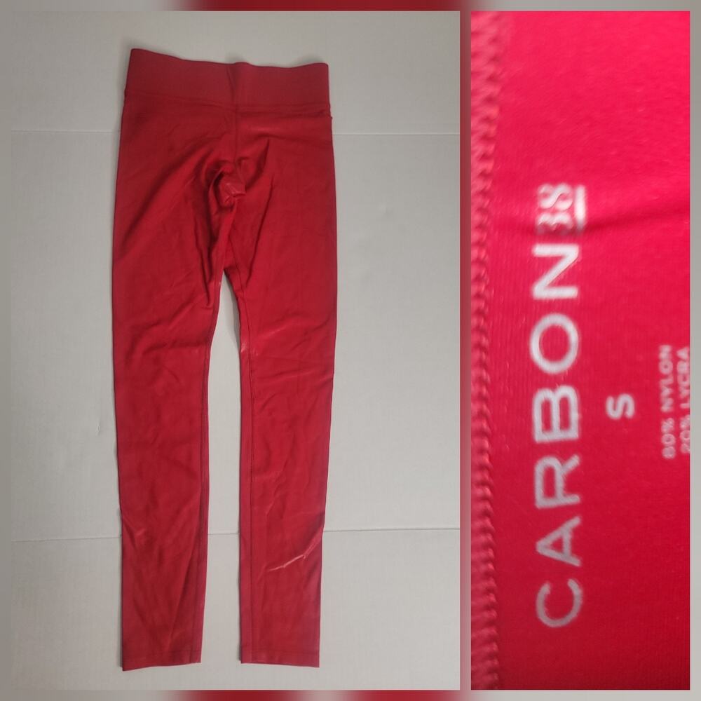 Carbon38 Leggings Womens SZ S High Rise Takara Shine Lustrous RED